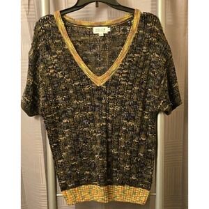 Molly Bracken V-Neck Short Sleeve Pullover Camo  Colors‎ Sweater XS